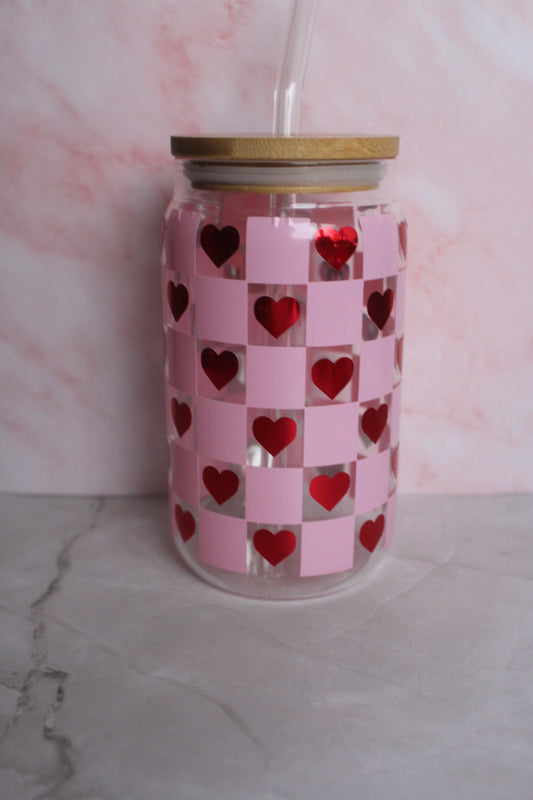 Checkered heart libbey glass cup