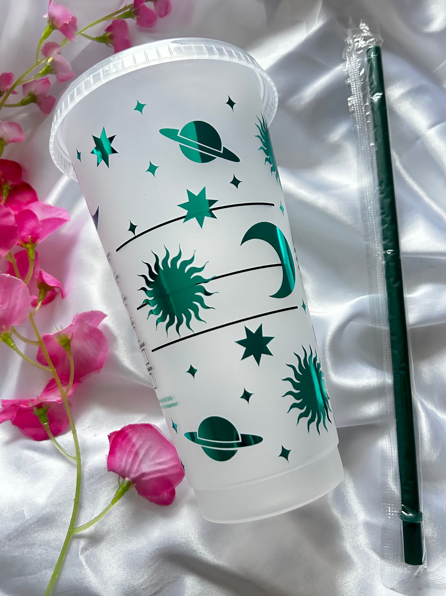 Shiny teal celestial logo cup