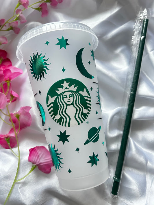 Shiny teal celestial logo cup