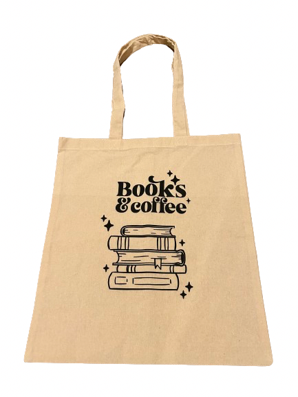 Books and coffee tote bag
