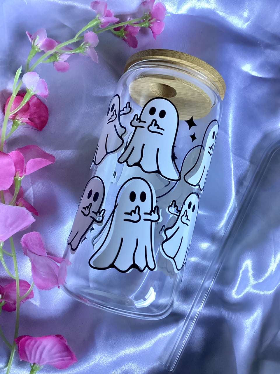 Middle finger Ghost glass cup